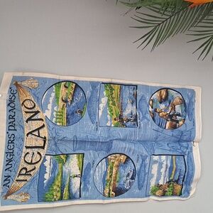 Vintage Irish Linen Tea Towel Ireland Anglers Paradise Fishing NWOT 1980's